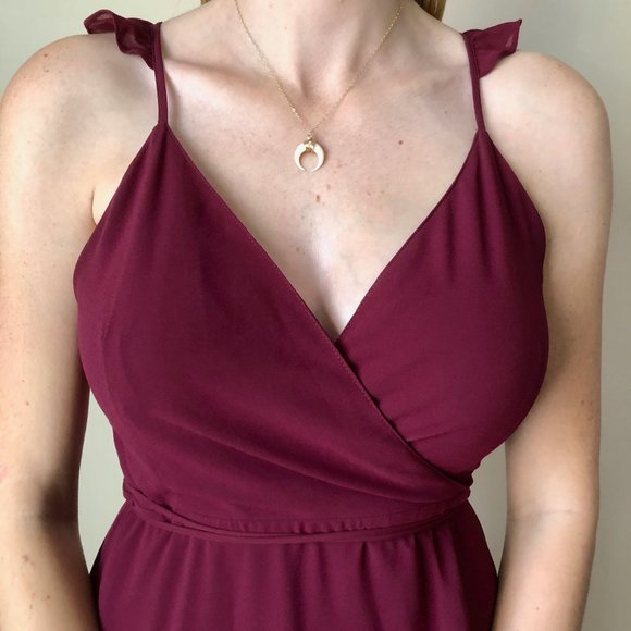 BURGUNDY HIGH-LOW WRAP DRESS - Picture 4 of 7